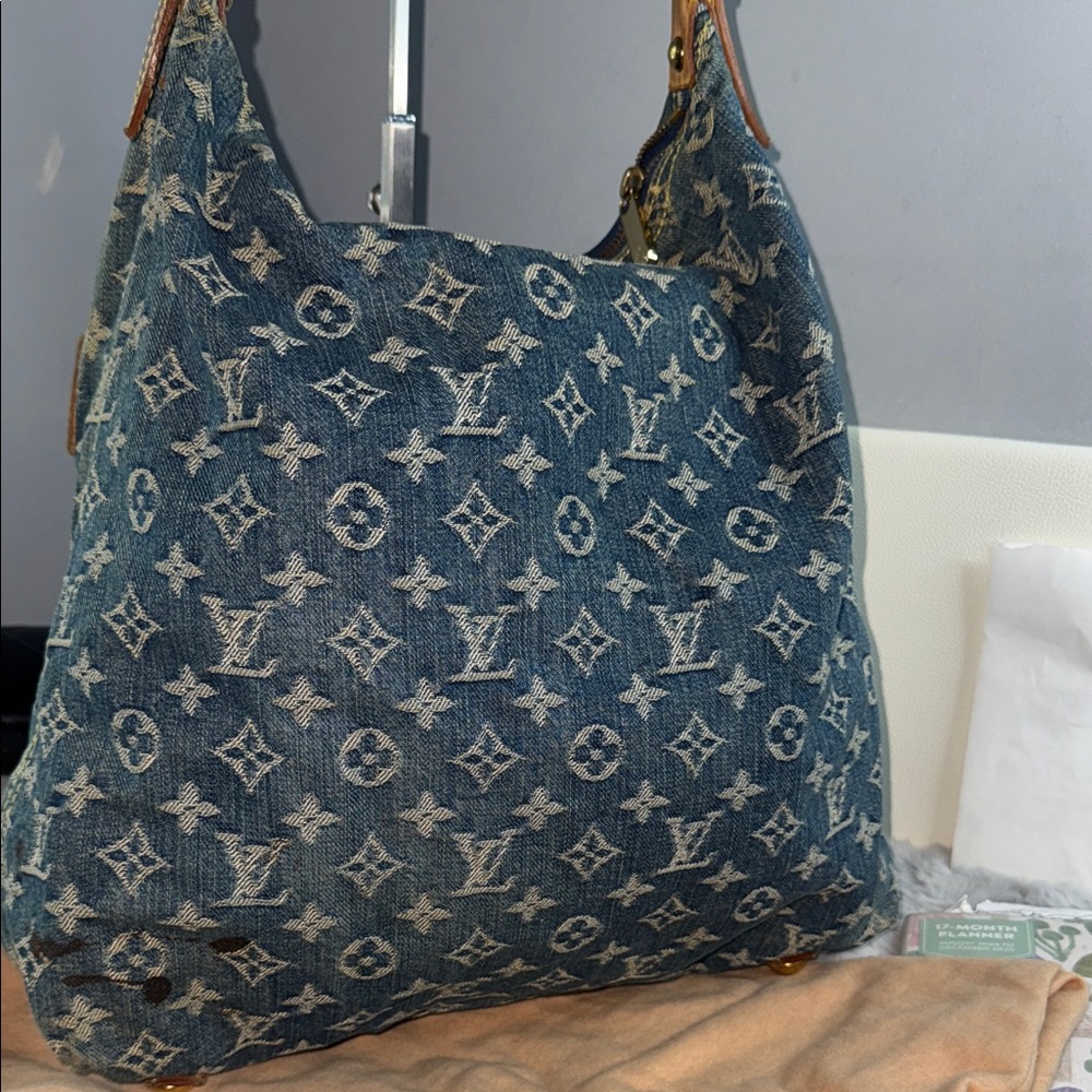 Louis Vuitton Blue Denim and Tan Leather Monogram Shoulder Bag - Picture 11 of 16